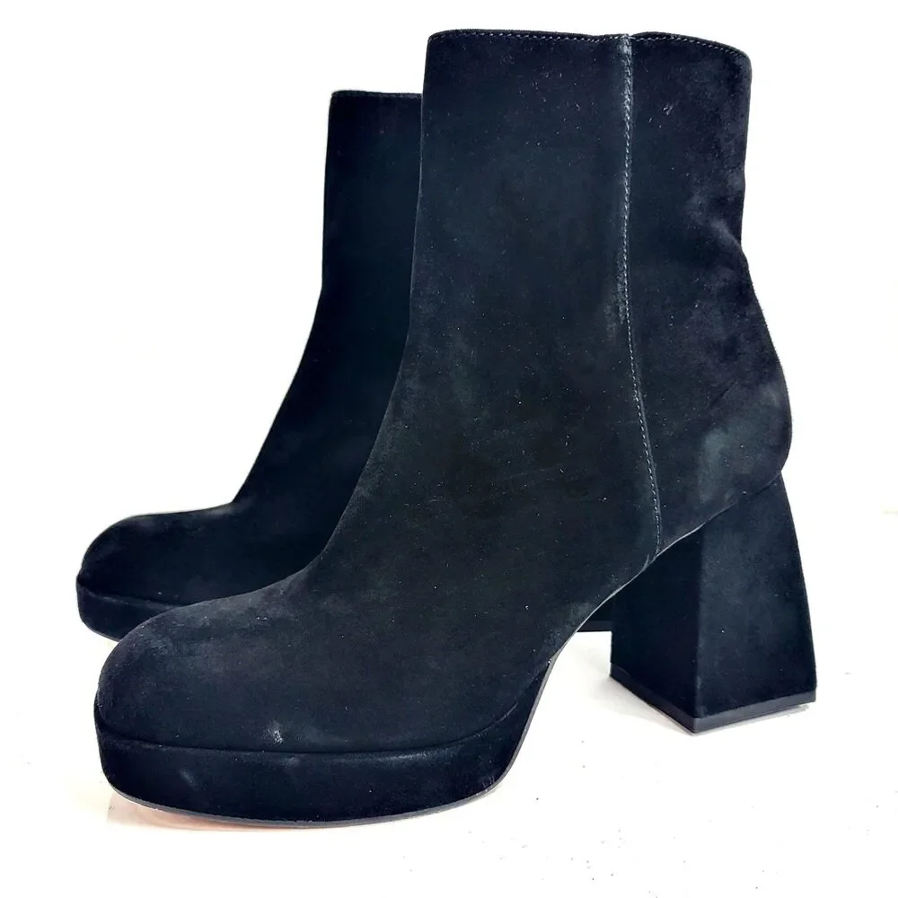 Dolce Vita Ankle Boots Womens Ulyses Black Suede Block Heel Zip Size 10